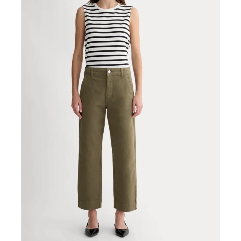 Everlane The Utility Straight-Leg Pant Olive Green Organic Cotton Size 8R